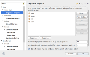 Configuring static imports in Eclipse